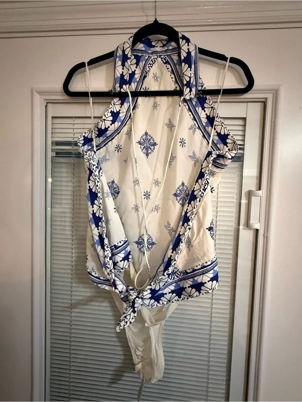 NWT Free People Intimately Blue & White Halter Print Women's Bodysuit